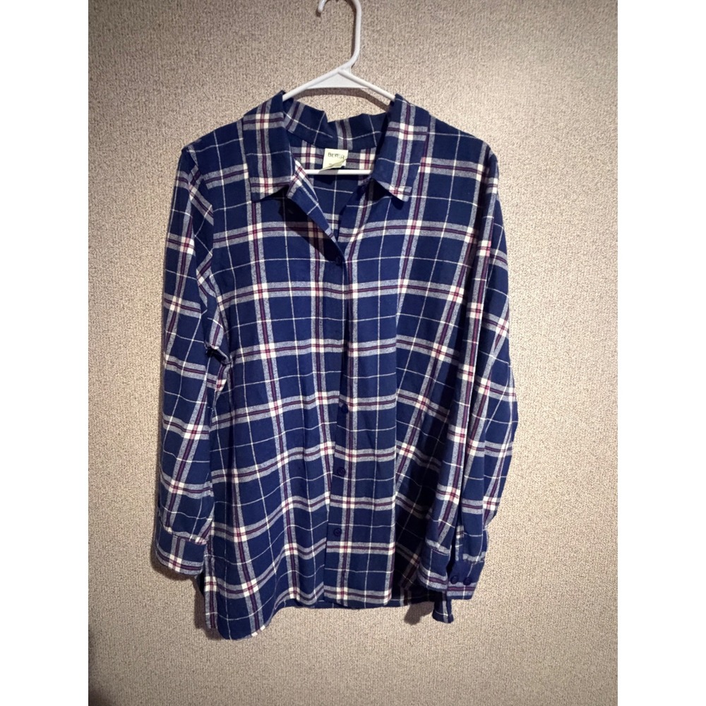 Blair Womens Blue Plaid Flannel Shirt Long Sleeve Cotton Button Down Large